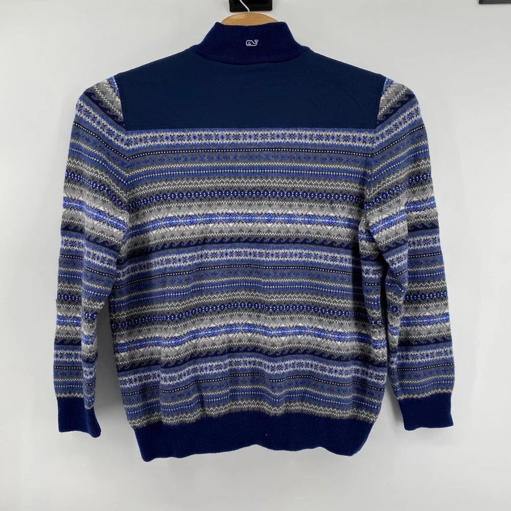 Vineyard Vines Sweater Mens XL Blue Fair Isle Merino Wool 1/4 Zip Pullover